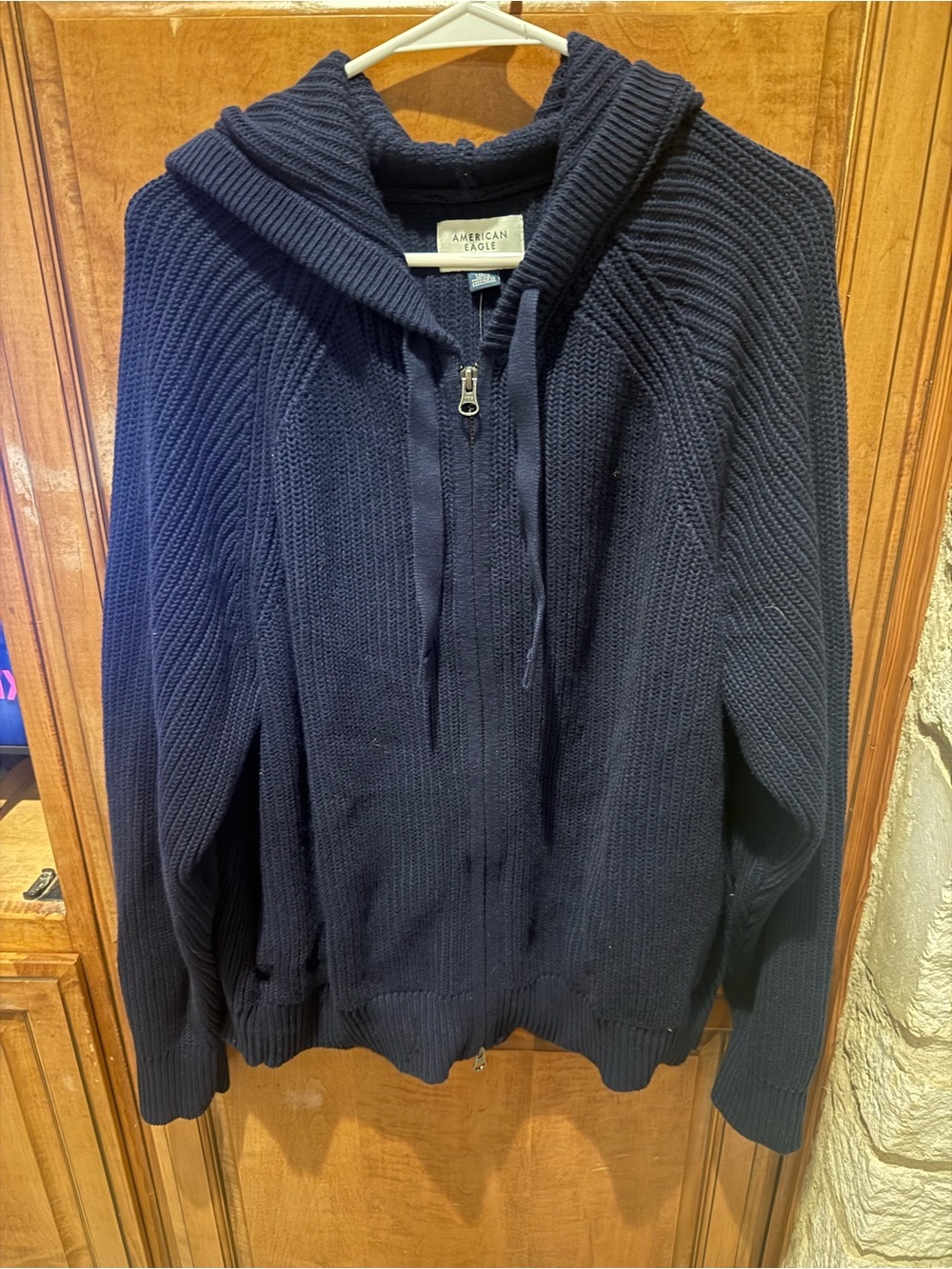 American Eagle Outfitters Men’s Navy Zip-Up Hooded Sweater